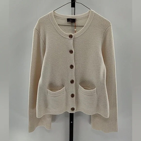 Quince Women Mongolian Cashmere Structured Cardigan Ivory Medium - Picture 12 of 12